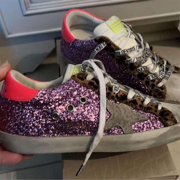 Authentic Golden Goose Purple Glitter Hot Pink Heel & leopard Superstar shoes - Picture 9 of 10